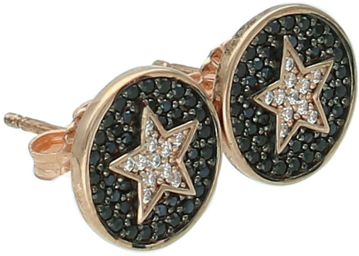 Eleganckie pozłacane kolczyki ze srebra próby 925 z czarną cyrkonią i gwiazdą z białych cyrkonii. Uniwersalny i efektowny dodatek do codziennych i wieczorowych stylizacji.1.jpg