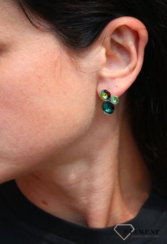 Kolczyki srebrne z kryształami Swarovski w kolorach Emerald, Vitrail Medium K11223EMVM (1).JPG
