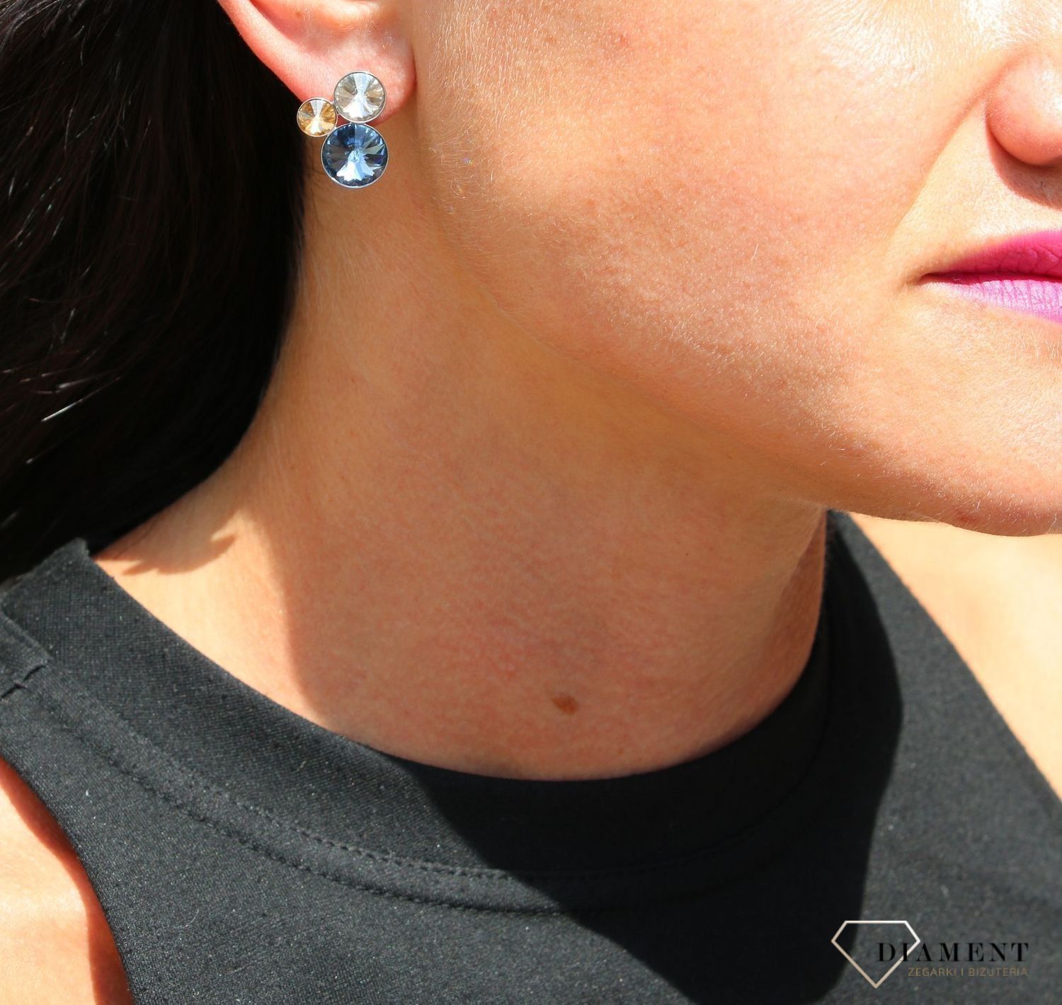 Kolczyki Spark z kryształami Swarovski w kolorze niebieskim, złotym oraz srebrnym K11223N.jpg