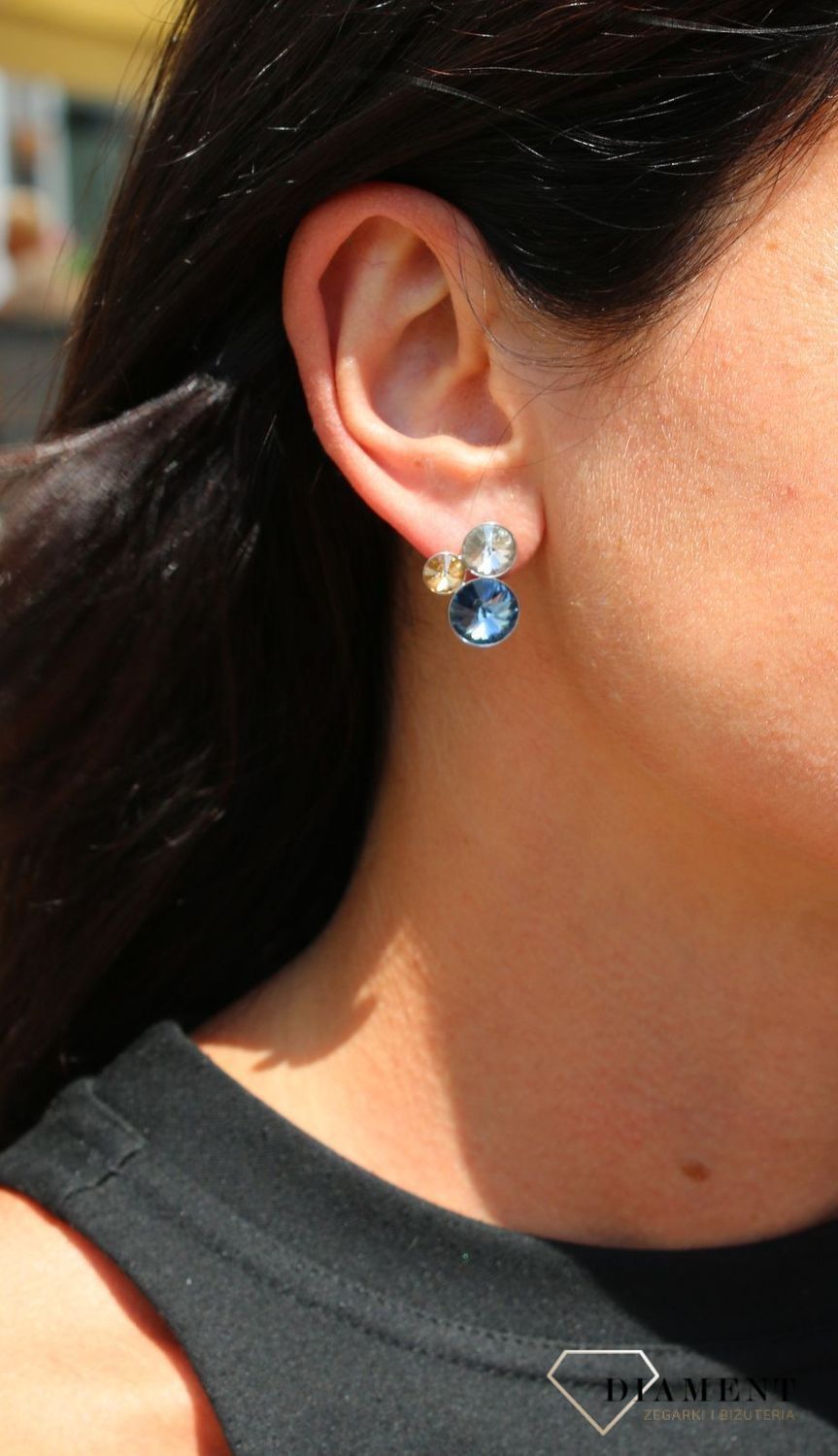 Kolczyki Spark z kryształami Swarovski w kolorze niebieskim, złotym oraz srebrnym K11223N.jpg