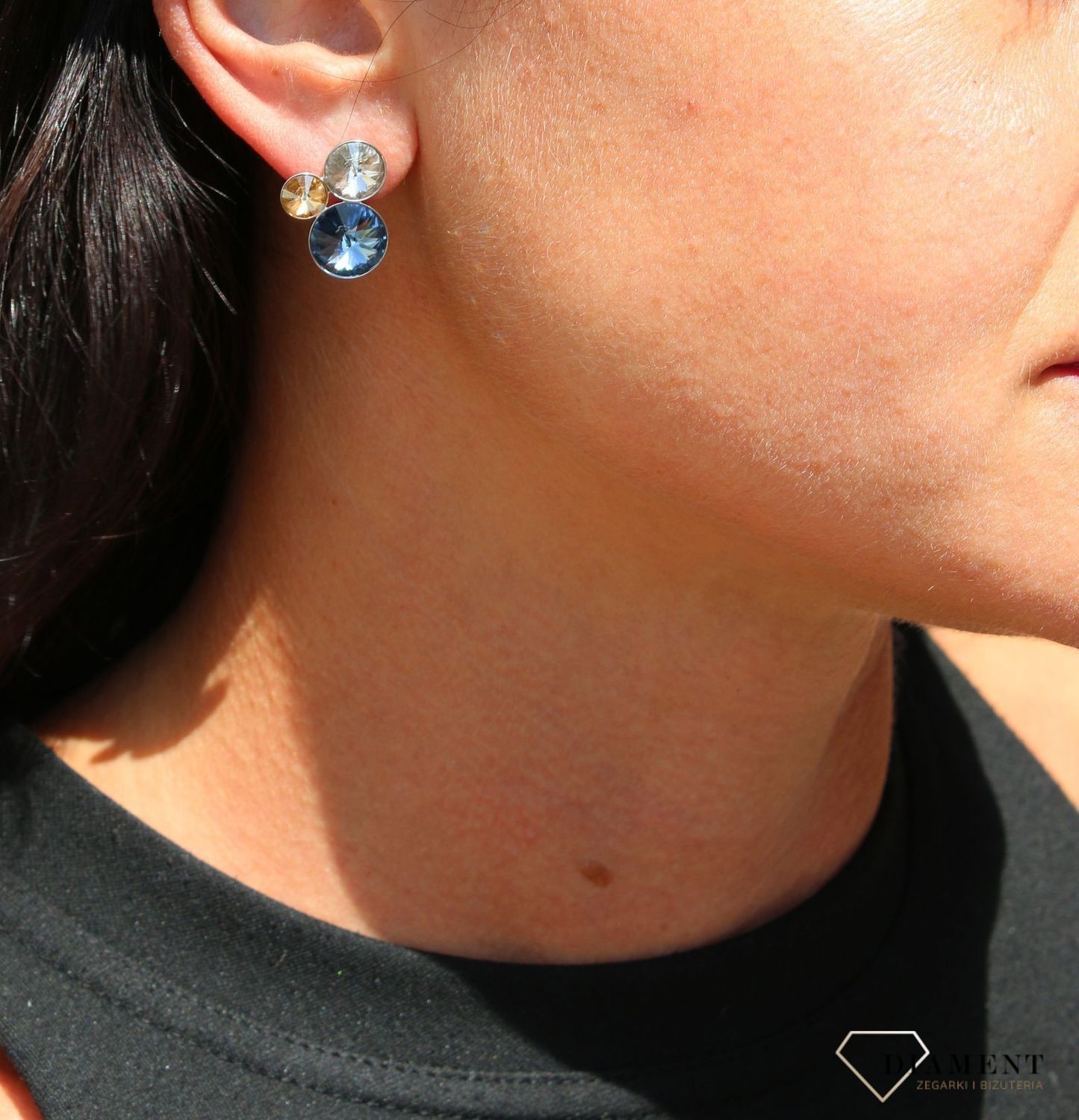 Kolczyki Spark z kryształami Swarovski w kolorze niebieskim, złotym oraz srebrnym K11223N.jpg