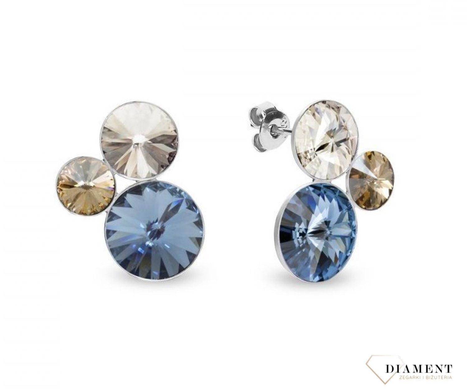 Kolczyki Spark z kryształami Swarovski w kolorze niebieskim, złotym oraz srebrnym K11223N.jpg