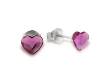 Kolczyki srebrne 925 z kryształami Swarovski Fuchsia – Serduszka.jpg