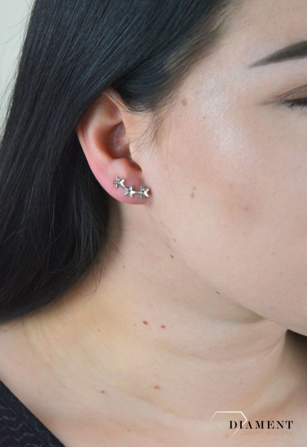 Kolczyki srebrne nausznice Kryształki Swarovski 'Trzy gwiazdki' K281653C.jpg