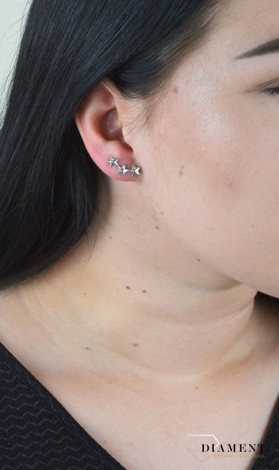 Kolczyki srebrne nausznice Kryształki Swarovski 'Trzy gwiazdki' K281653C.jpg
