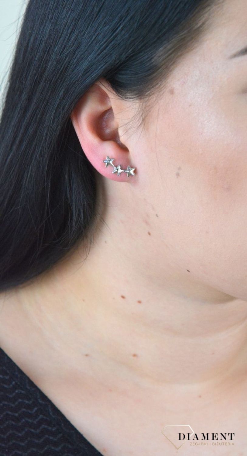 Kolczyki srebrne nausznice Kryształki Swarovski 'Trzy gwiazdki' K281653C.jpg