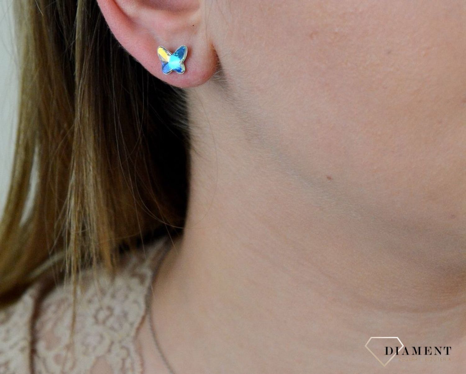 Srebrne kolczyki  Opalizujące Motylki  Swarovski Crystals 925 K28548AB.jpg