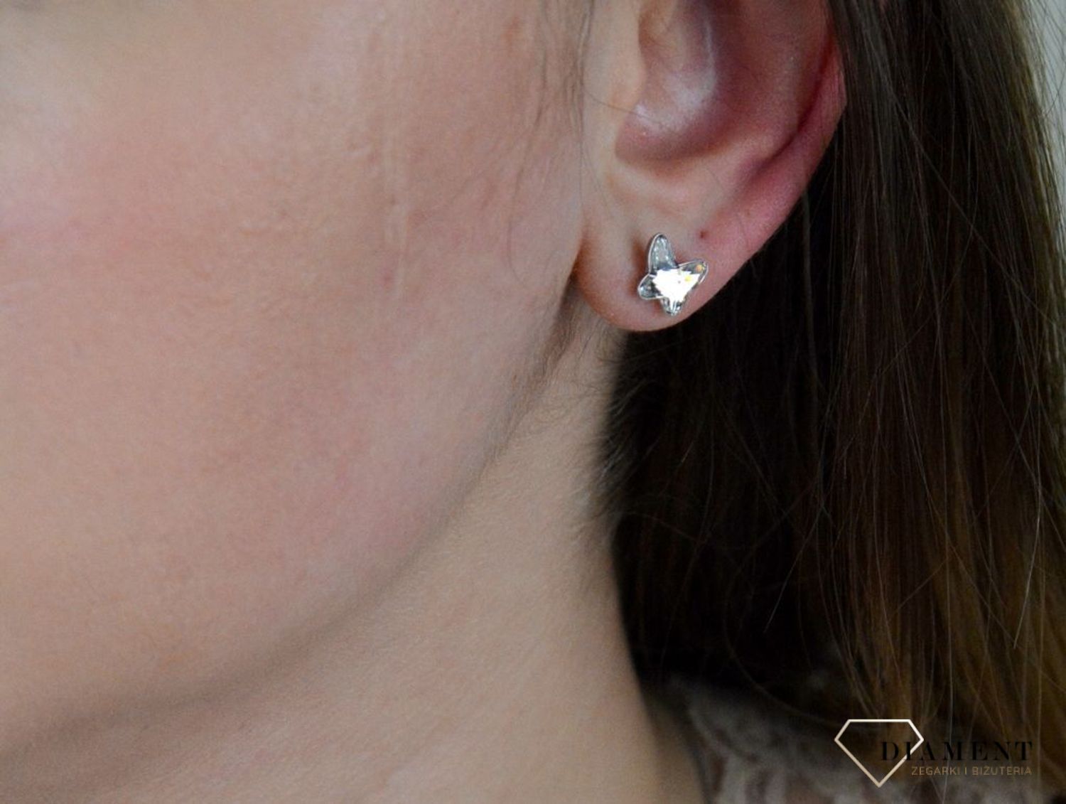 Srebrne kolczyki  Duże, kryształowe motylki  Swarowski Crystals 925 K28548C.jpg