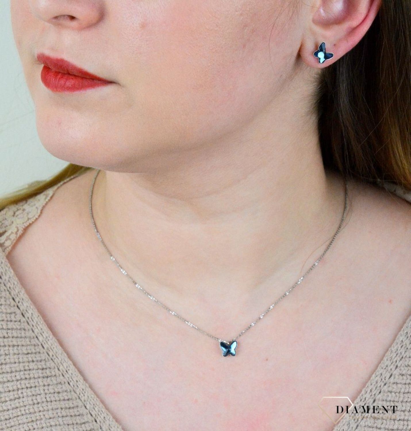 Srebrne kolczyki  Duże granatowe motylki  Swarovski Cristals 925 K28548DB.jpg