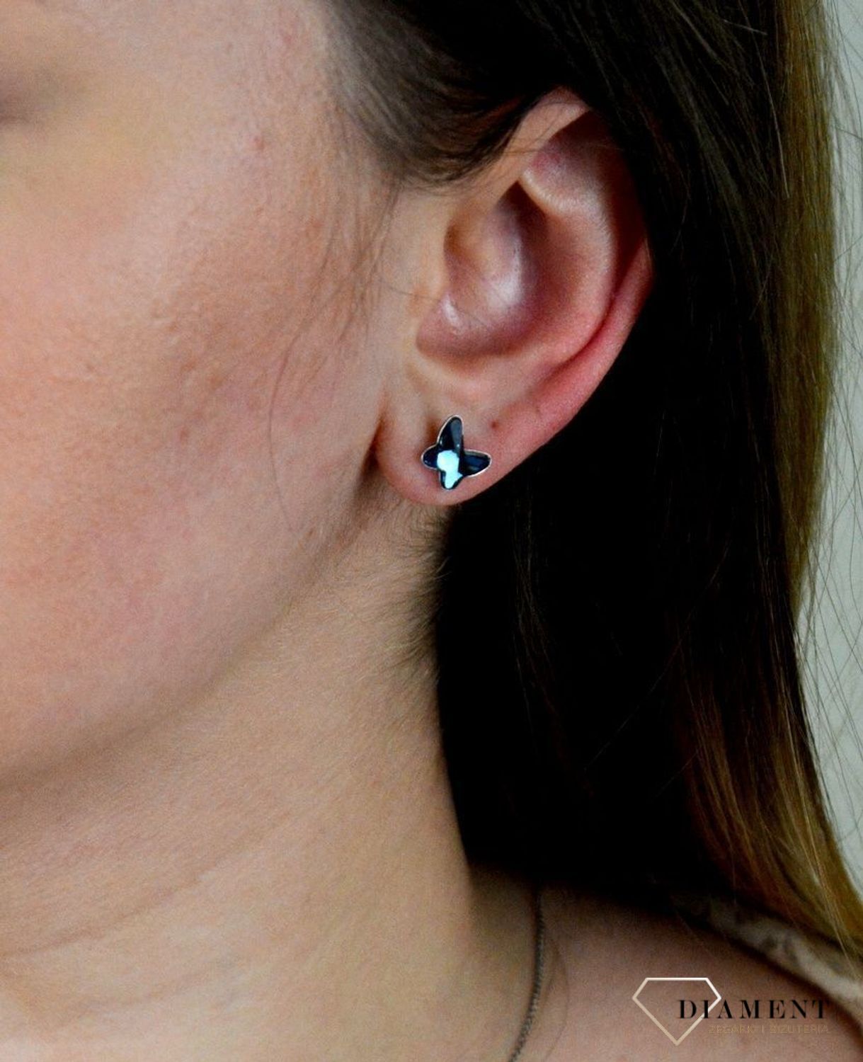 Srebrne kolczyki  Duże granatowe motylki  Swarovski Cristals 925 K28548DB.jpg