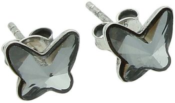 Kolczyki dziecięce srebrne 925 z czarnymi motylkami ozdobionymi kryształami Swarovski Elements. Model K28548SN, wymiary 8x7 mm, waga 1,20 g, zapięcie na sztyft. Stylowy prezent dla dziewczynki.1.jpg
