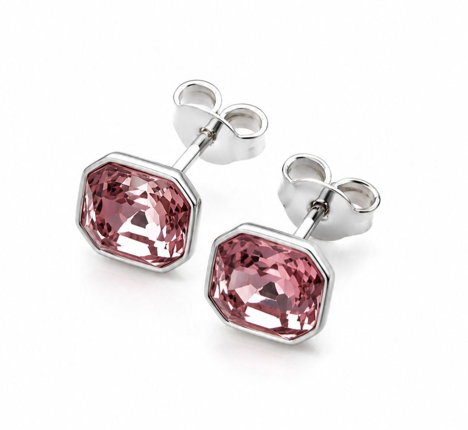 Kolczyki damskie kwadraty z kryształem Swarovski – srebro 925, pudrowy różdf.jpg