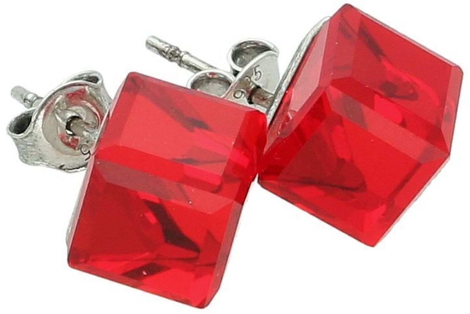 Kolczyki srebrne Swarovski duże kostki czerwone K48418SI.jpg