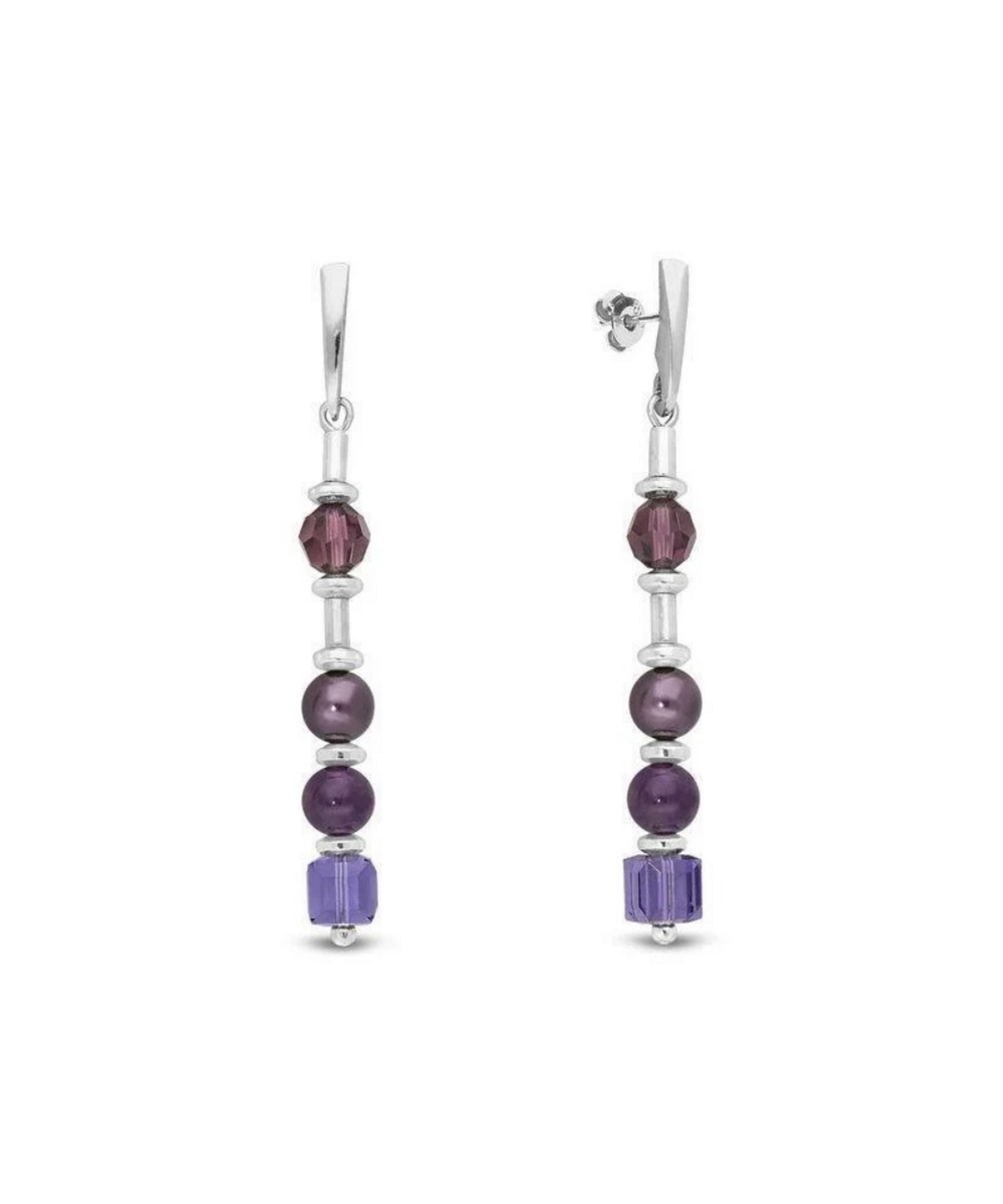 Srebrne kolczyki Spark z fioletowym kryształem Swarovski i perłą.png