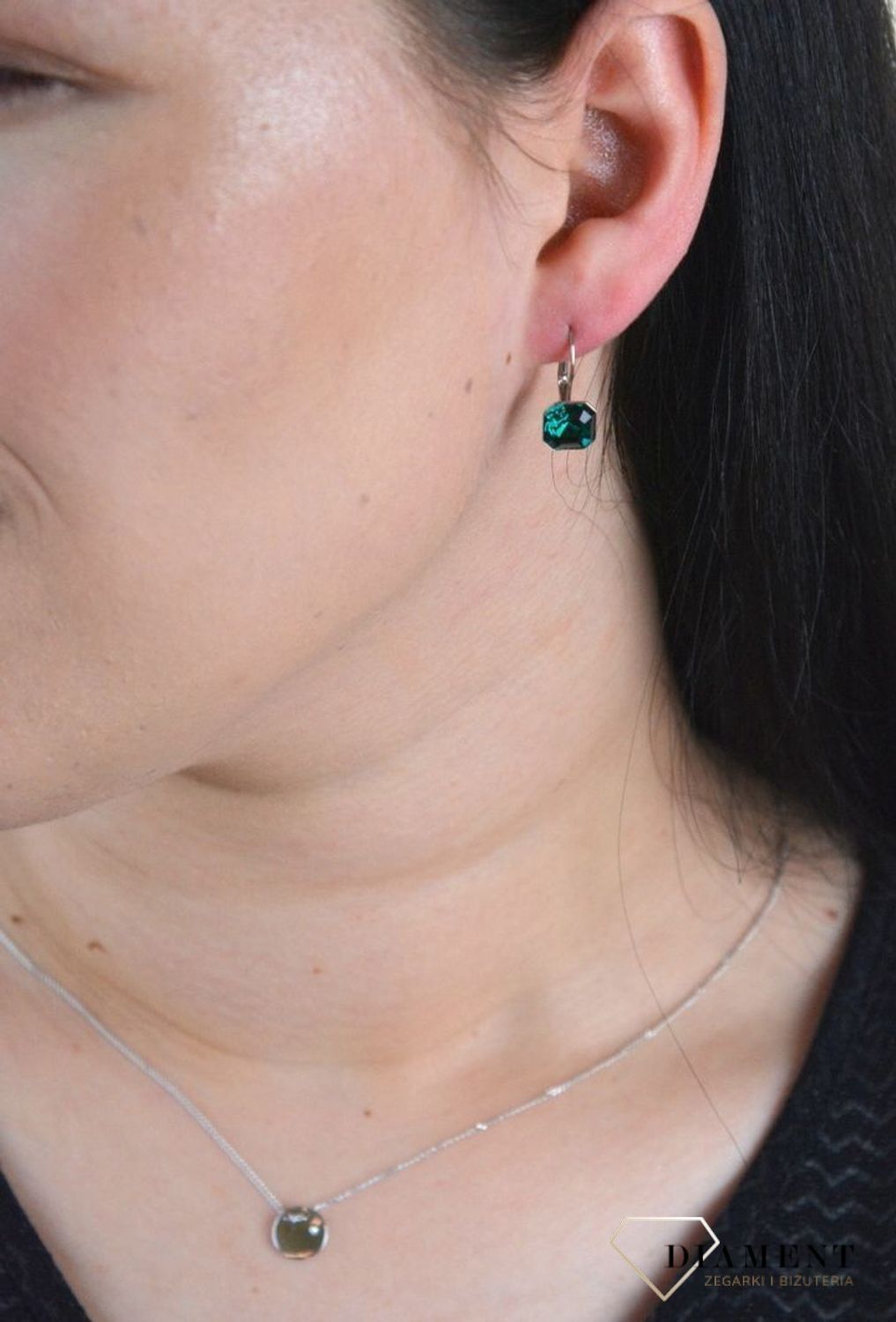 Kolczyki srebrne Spark Kryształki Swarovski 'Morska zieleń' KA44808EM.jpeg
