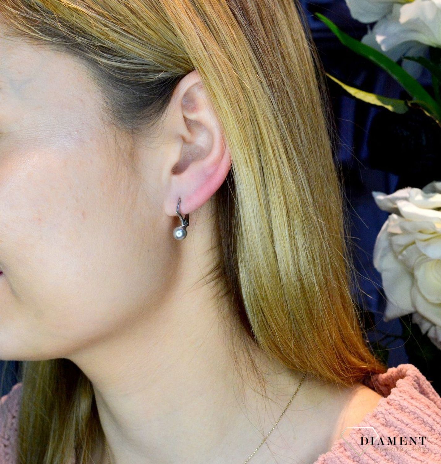 Kolczyki srebrne wiszące perełki  Swarovski Elements KA58186LG.jpg