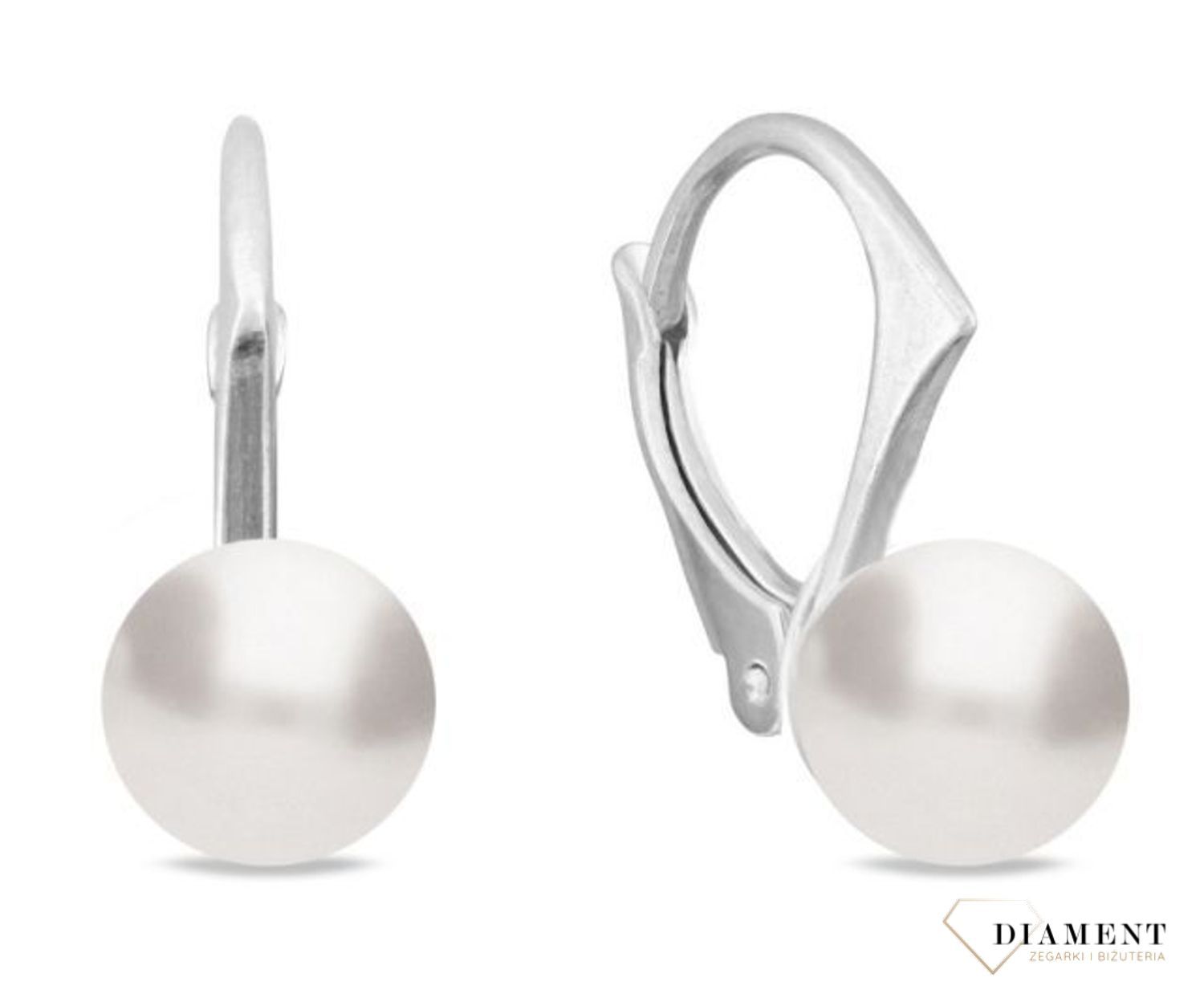 Kolczyki srebrne wiszące perełki Swarovski Elements KA58188W. Eleganckie wiszące kolczyki z perełką Swarovski. Kolczyki wykonane z najwyższej jakości srebra oraz pereł Swarovski. Kolczyki z wygodnym zapięciem na bigiel angielski.jpg