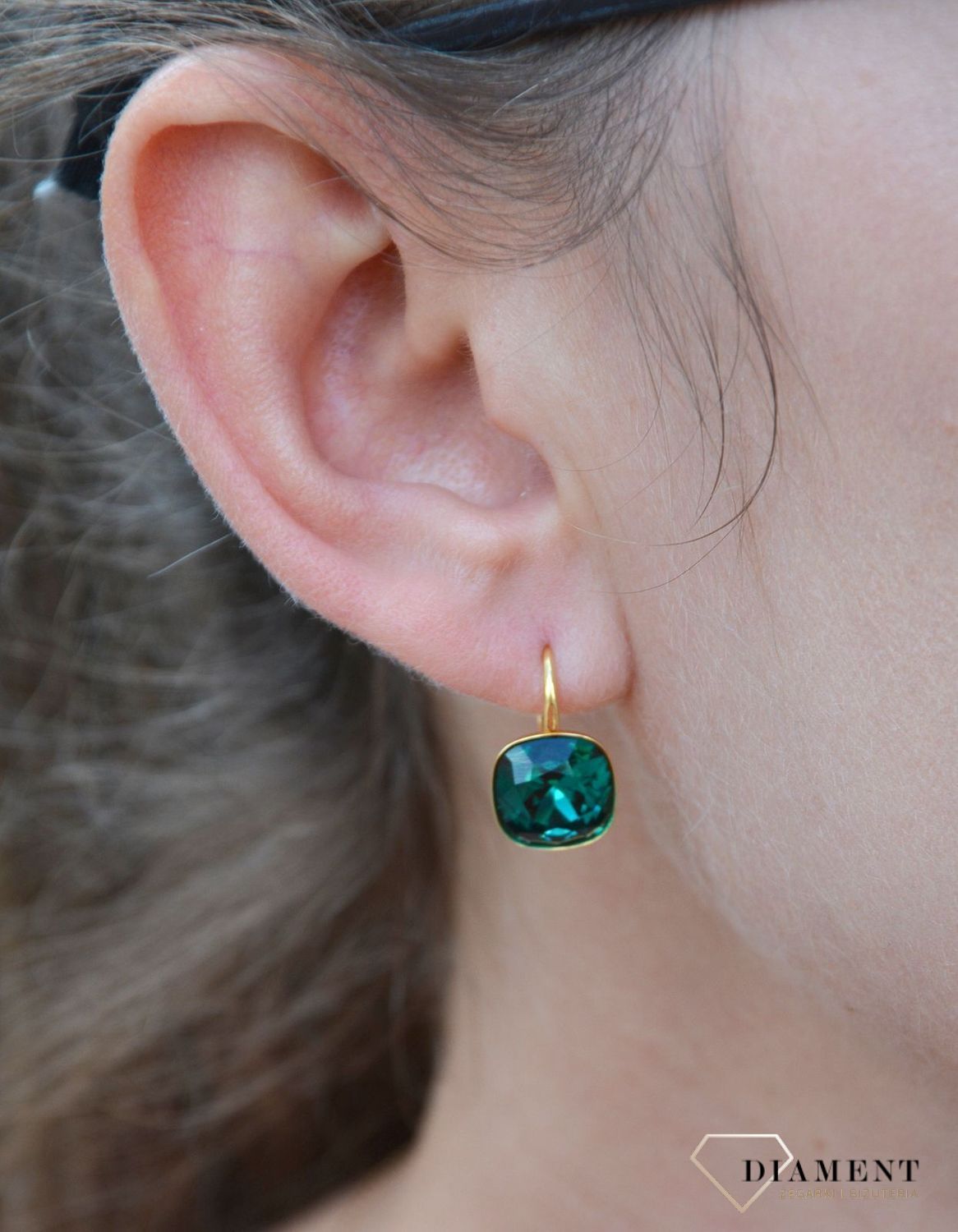 Srebrne kolczyki wiszące pozłacane w kolorze Gilded Earrings Emerald KAG447010EM.jpg