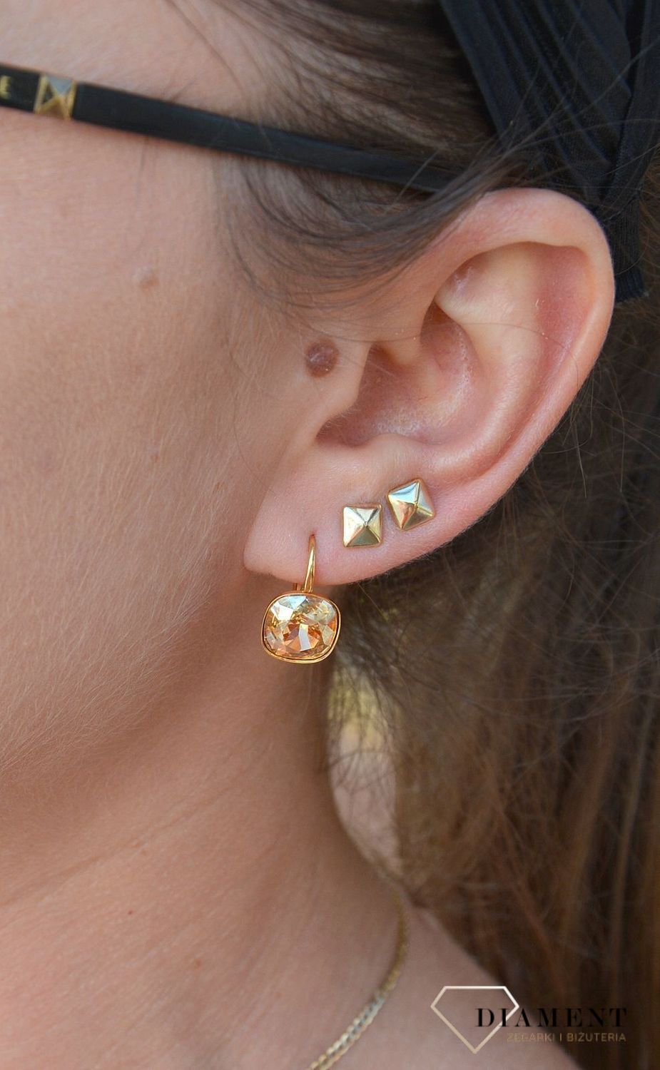 Srebrne kolczyki wiszące pozłacane w kolorze Barete Gilded Shadow KAG447010GS.jpg