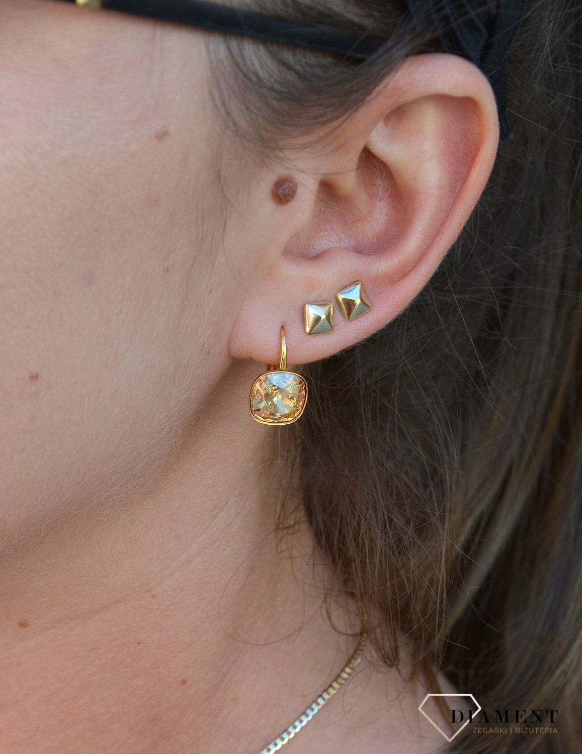 Srebrne kolczyki wiszące pozłacane w kolorze Barete Gilded Shadow KAG447010GS.jpg