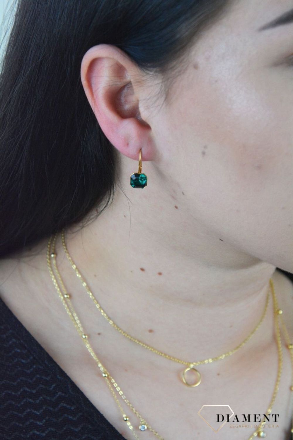 Kolczyki srebro pozłacane Spark z Kryształkami Swarovskiego w zielonym odcieniu KAG44808EM.jpg