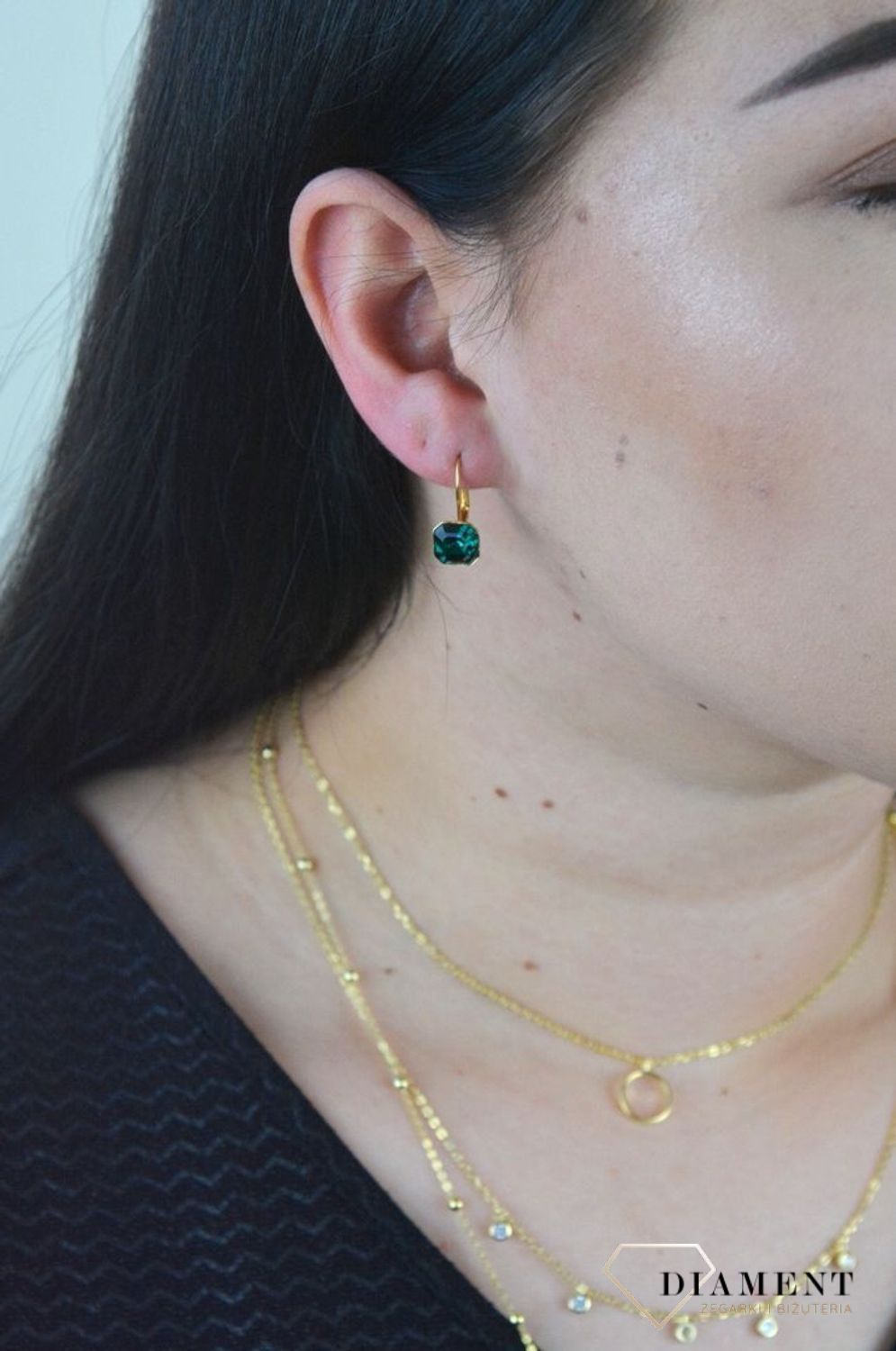 Kolczyki srebro pozłacane Spark z Kryształkami Swarovskiego w zielonym odcieniu KAG44808EM.jpg