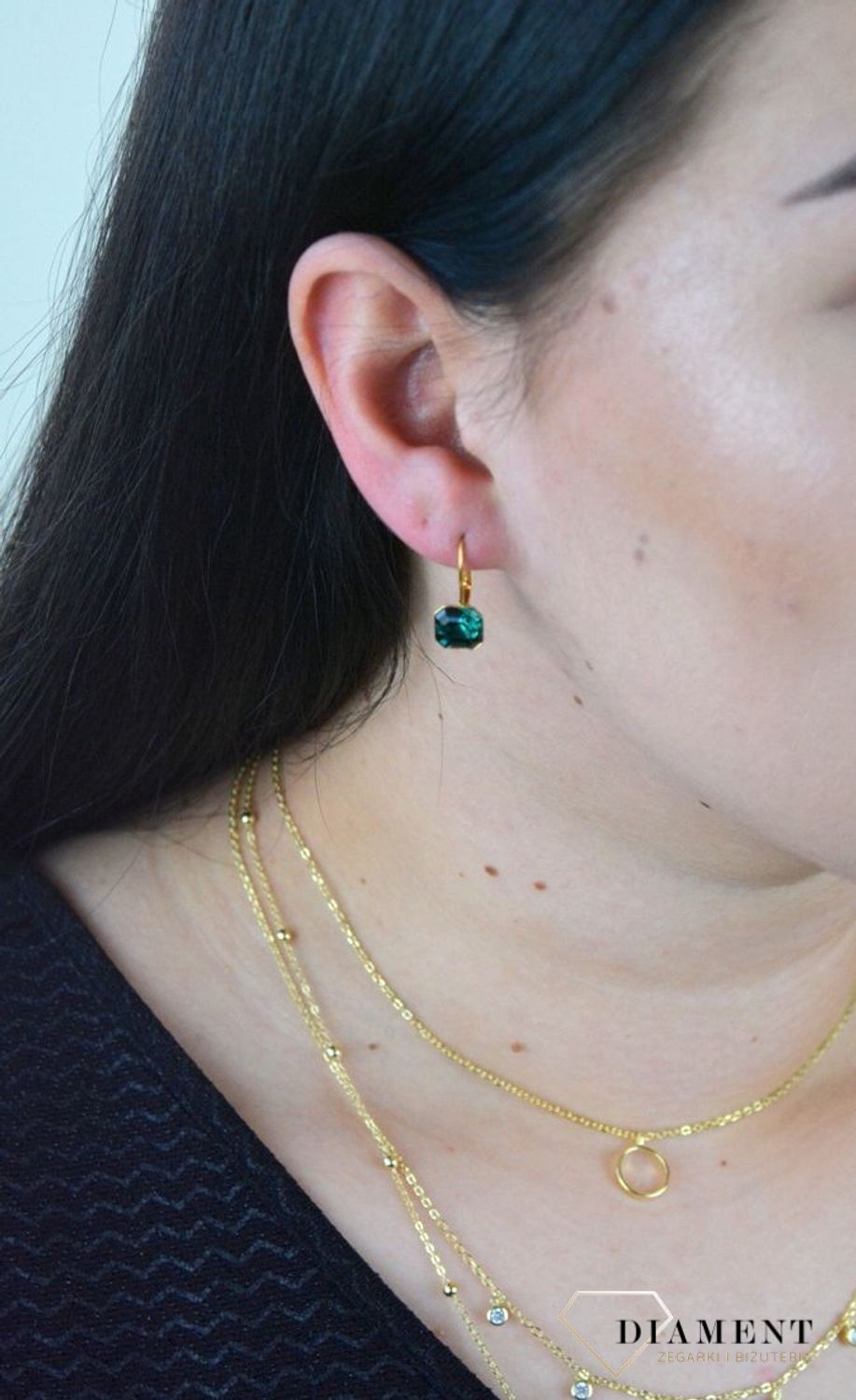 Kolczyki srebro pozłacane Spark z Kryształkami Swarovskiego w zielonym odcieniu KAG44808EM.jpg