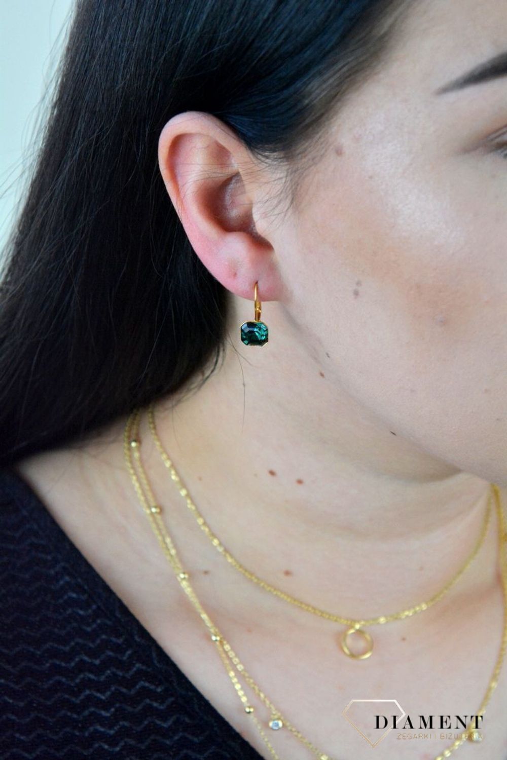 Kolczyki srebro pozłacane Spark z Kryształkami Swarovskiego w zielonym odcieniu KAG44808EM.jpg