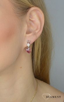 Srebrne kolczyki wiszące Spark Swarovski kryształki różowe serca KC622810OR. Piękne wiszące kolczyki Spark Swarovski  (2).JPG