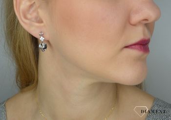 Srebrne kolczyki wiszące Spark Swarovski kryształki grafitowe serca KC622810SN. Piękne wiszące kolczyki Spark Swarovski to ciekawa biżuteria (1).JPG