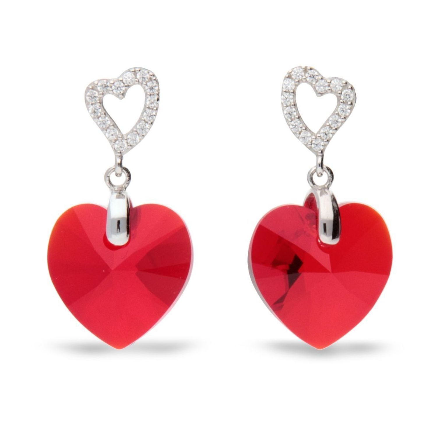 Piękne wiszące kolczyki Spark Swarovski to ciekawa biżuteria z efektownym połączeniem srebra i luksusowych czerwonych kryształków Swarovskiego..jpg