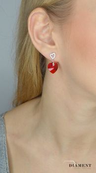 Srebrne kolczyki wiszące Spark Swarovski kryształki czerwone serca KC622814LSI. Piękne wiszące kolczyki Spark Swarovski to ciekawa biżuteria z efektownym połączeniem srebra (5).JPG