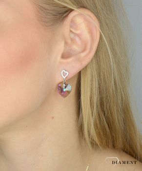 Srebrne kolczyki wiszące Spark Swarovski kryształki kolorowe serca. Piękne wiszące kolczyki Spark Swarovski to ciekawa biżuteria (6).JPG