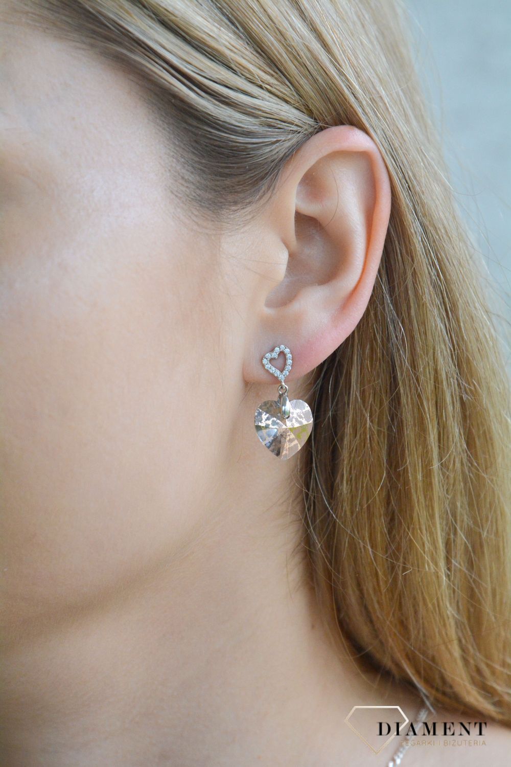 Srebrne kolczyki wiszące Spark Swarovski kryształki serca Rose Patina KC622814RPT.jpg