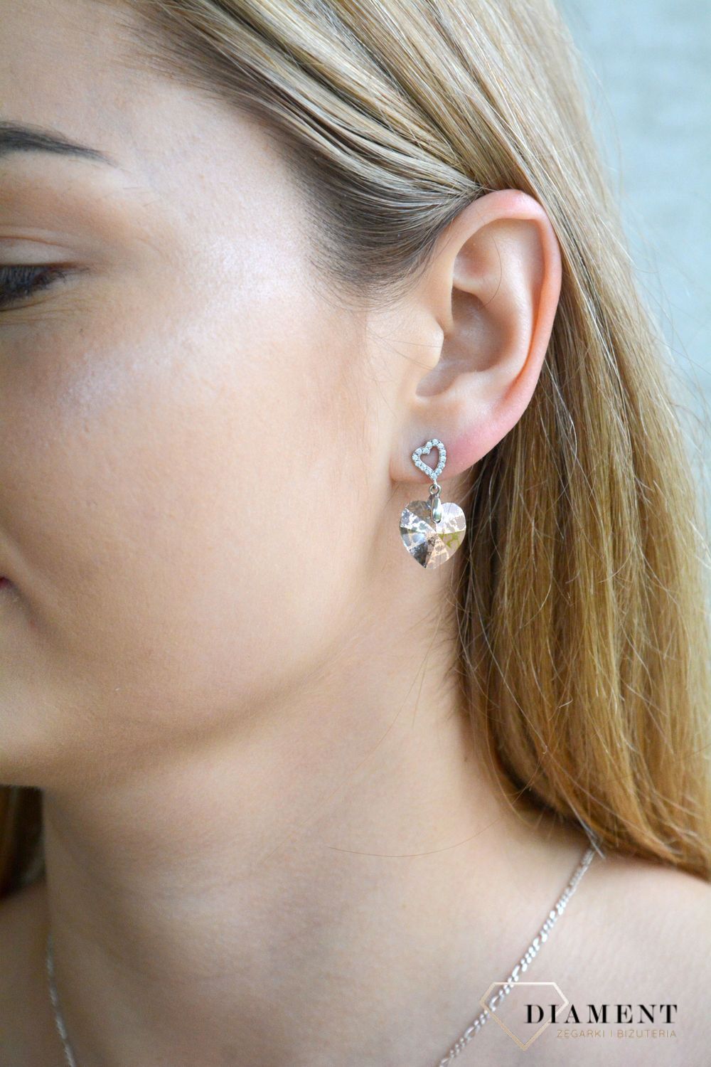 Srebrne kolczyki wiszące Spark Swarovski kryształki serca Rose Patina KC622814RPT.jpg