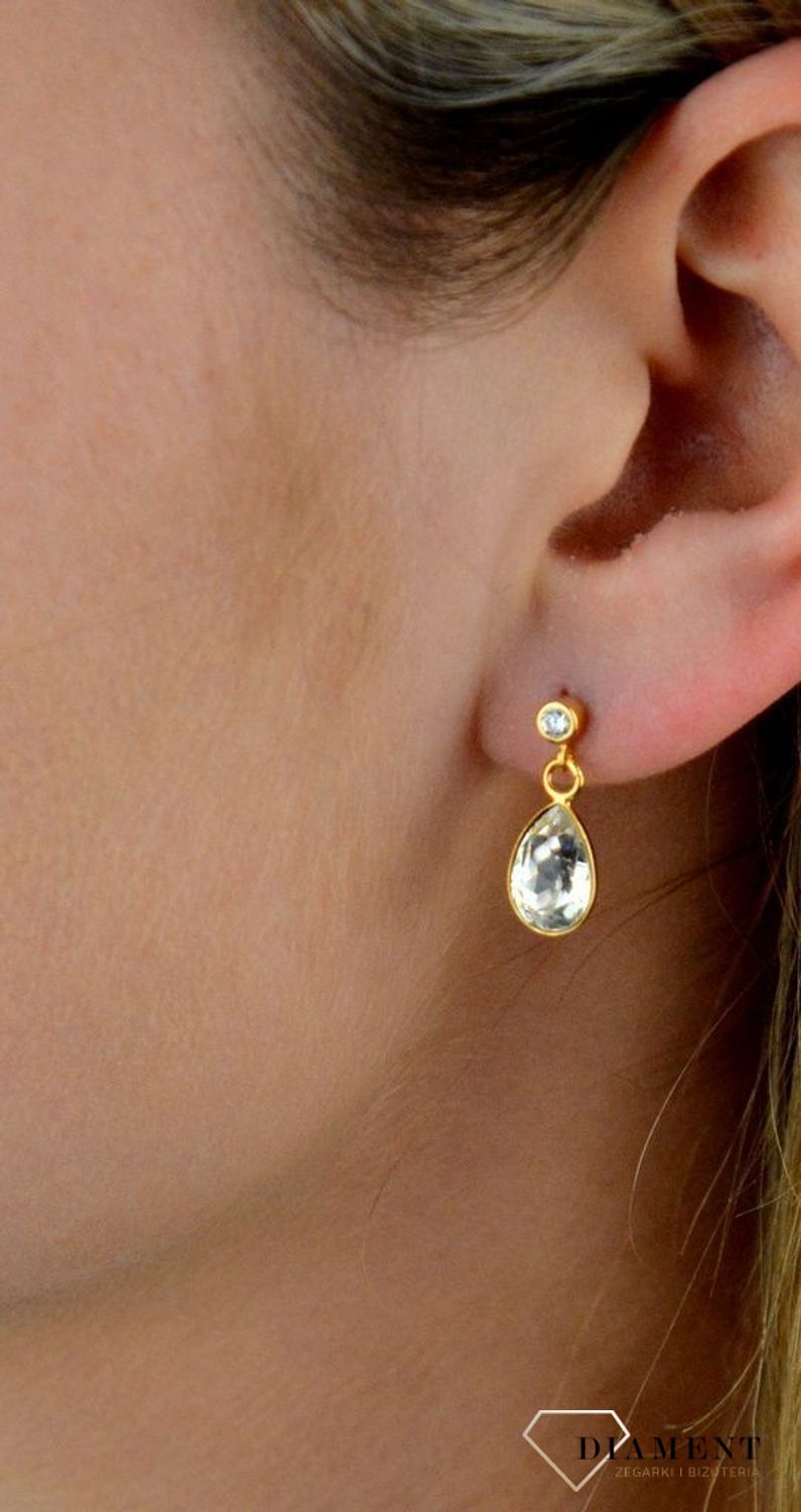 Kolczyki srebrne Pozłacane Swarovski 'Biały kryształ' KCDG432010C.jpg