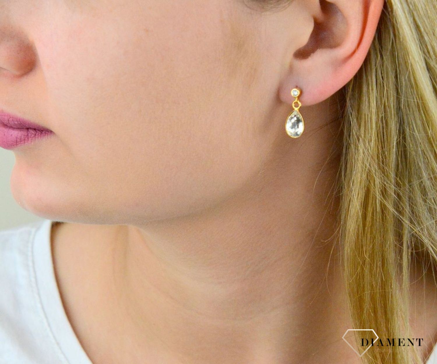 Kolczyki srebrne Pozłacane Swarovski 'Biały kryształ' KCDG432010C.jpg