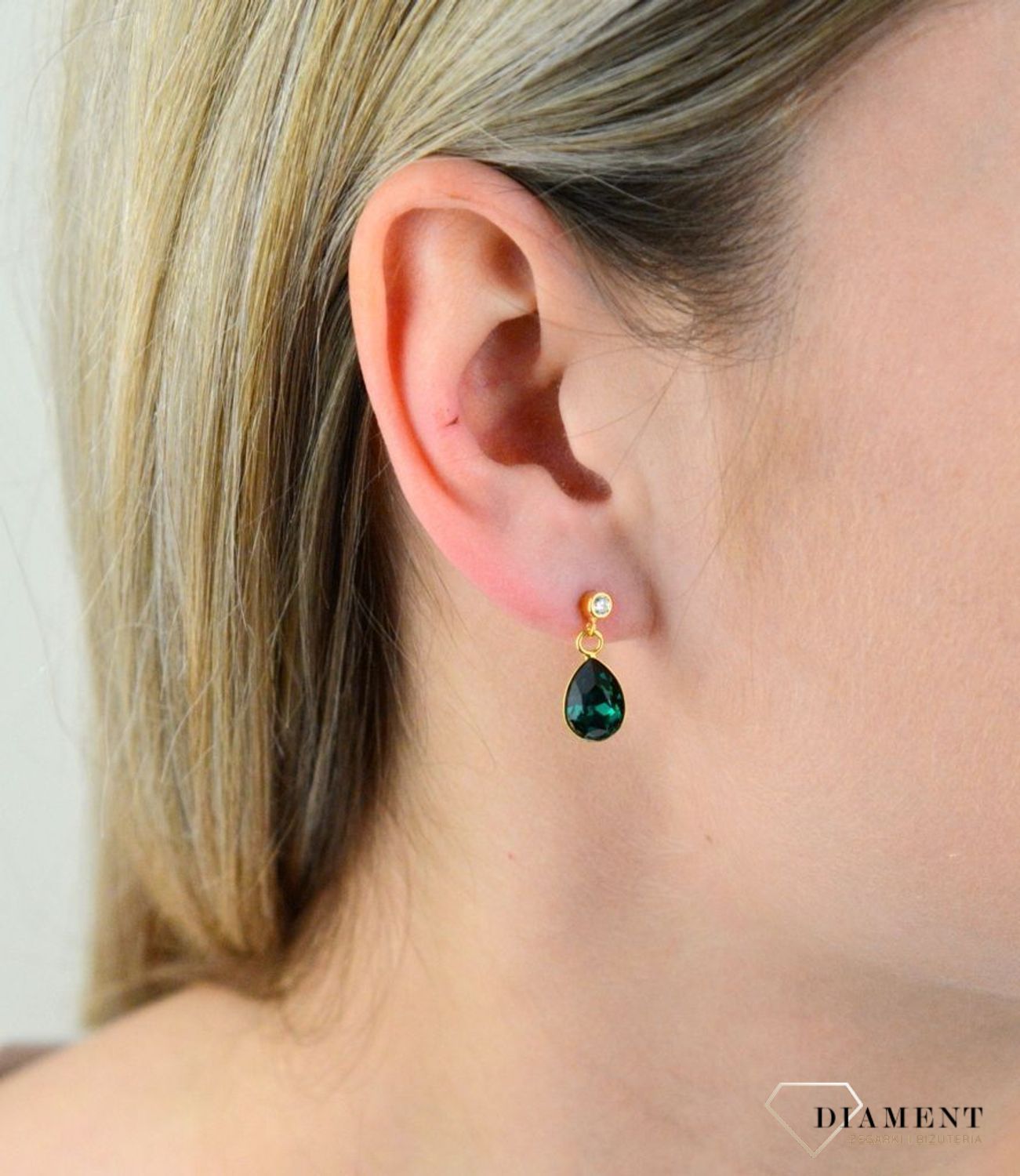 Kolczyki srebrne Pozłacane Swarovski 'Zielony kryształ' KCDG432010EM.jpg