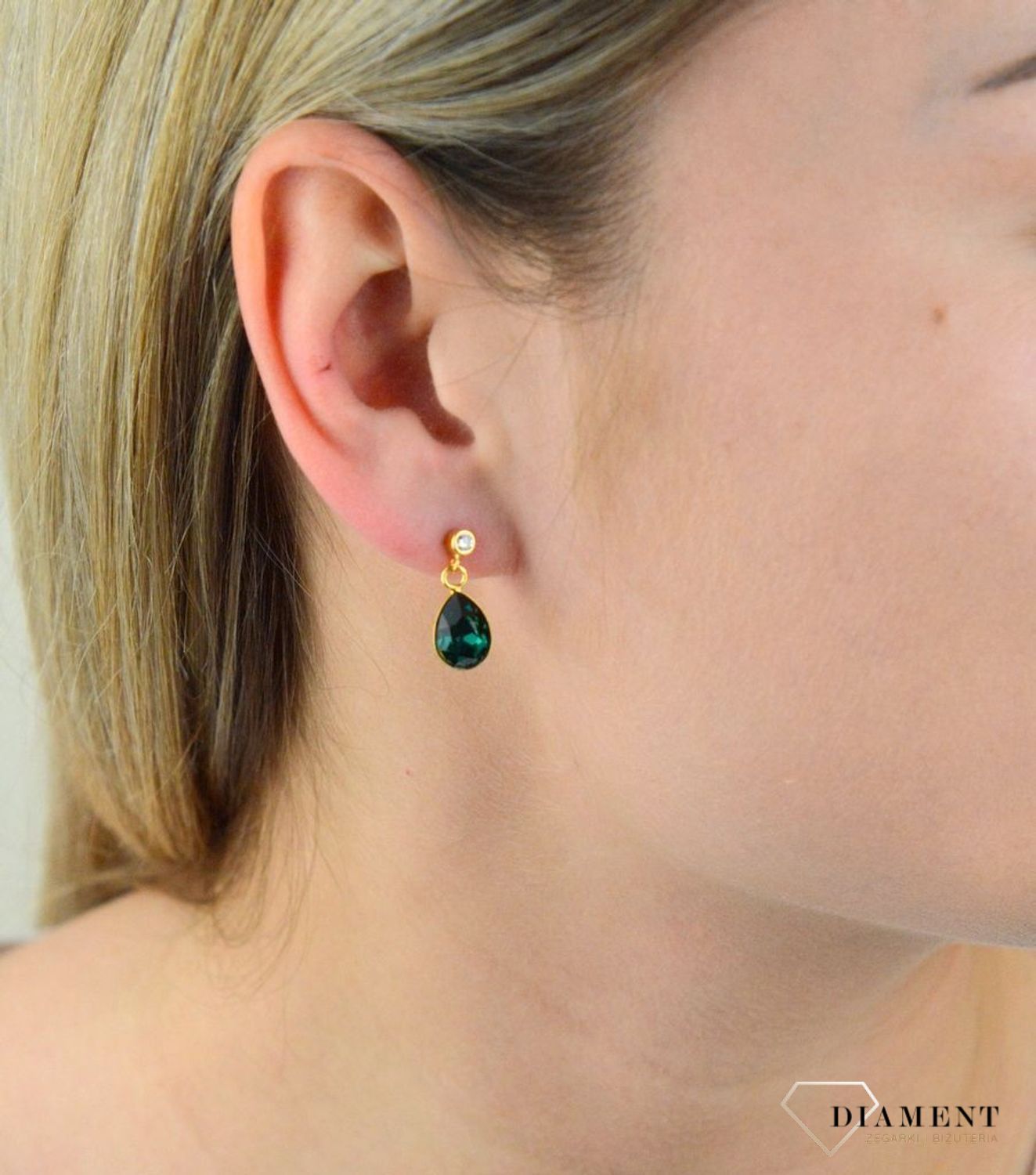 Kolczyki srebrne Pozłacane Swarovski 'Zielony kryształ' KCDG432010EM.jpg