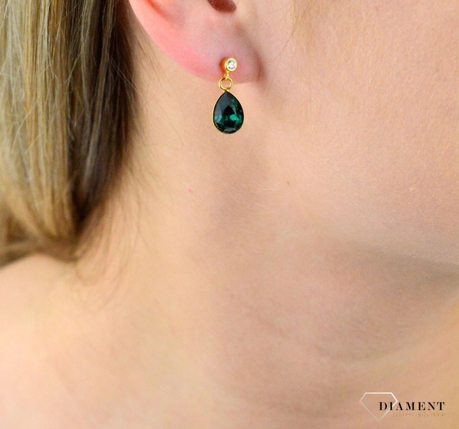 Kolczyki srebrne Pozłacane Swarovski 'Zielony kryształ' KCDG432010EM.jpg