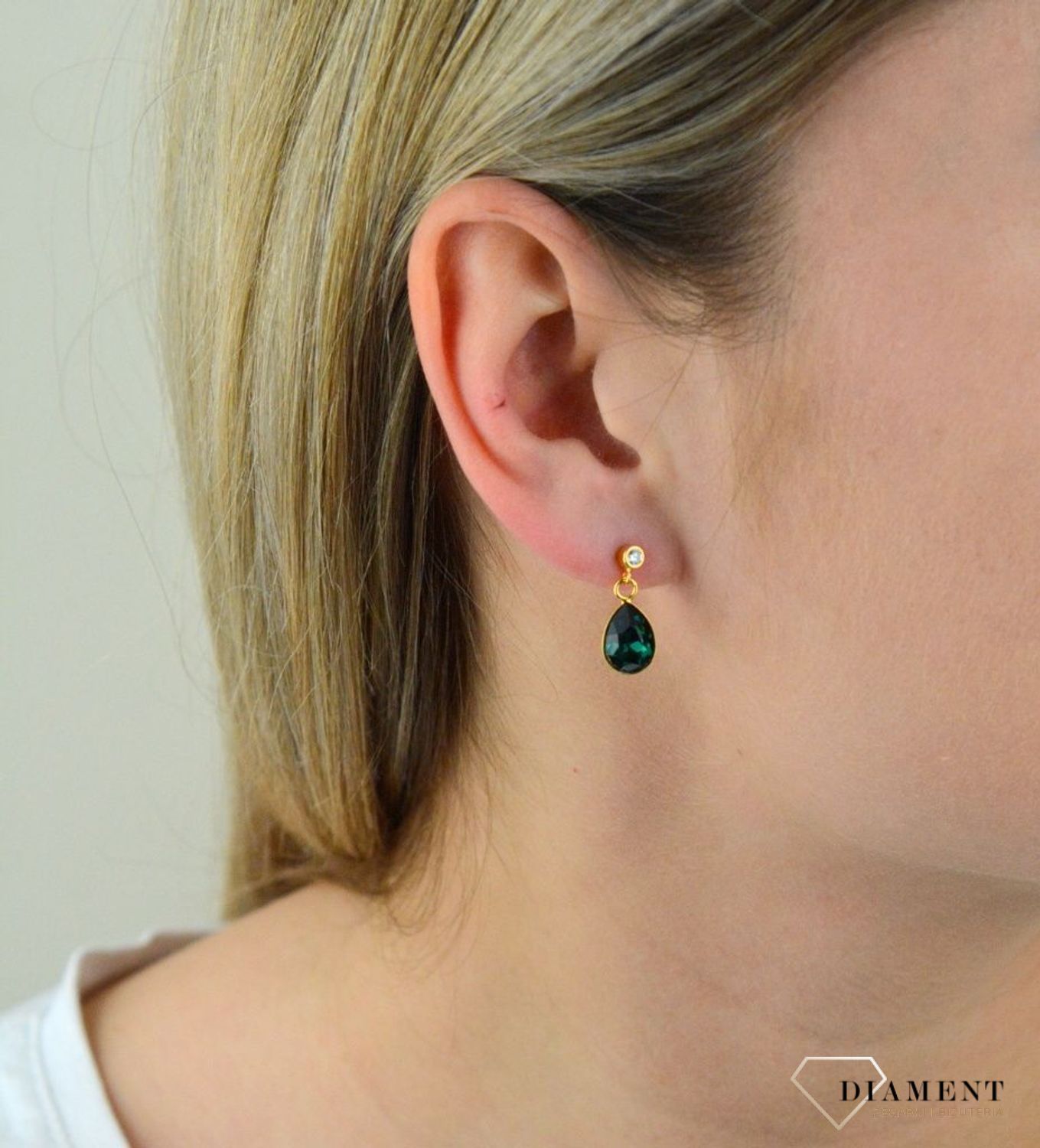 Kolczyki srebrne Pozłacane Swarovski 'Zielony kryształ' KCDG432010EM.jpg