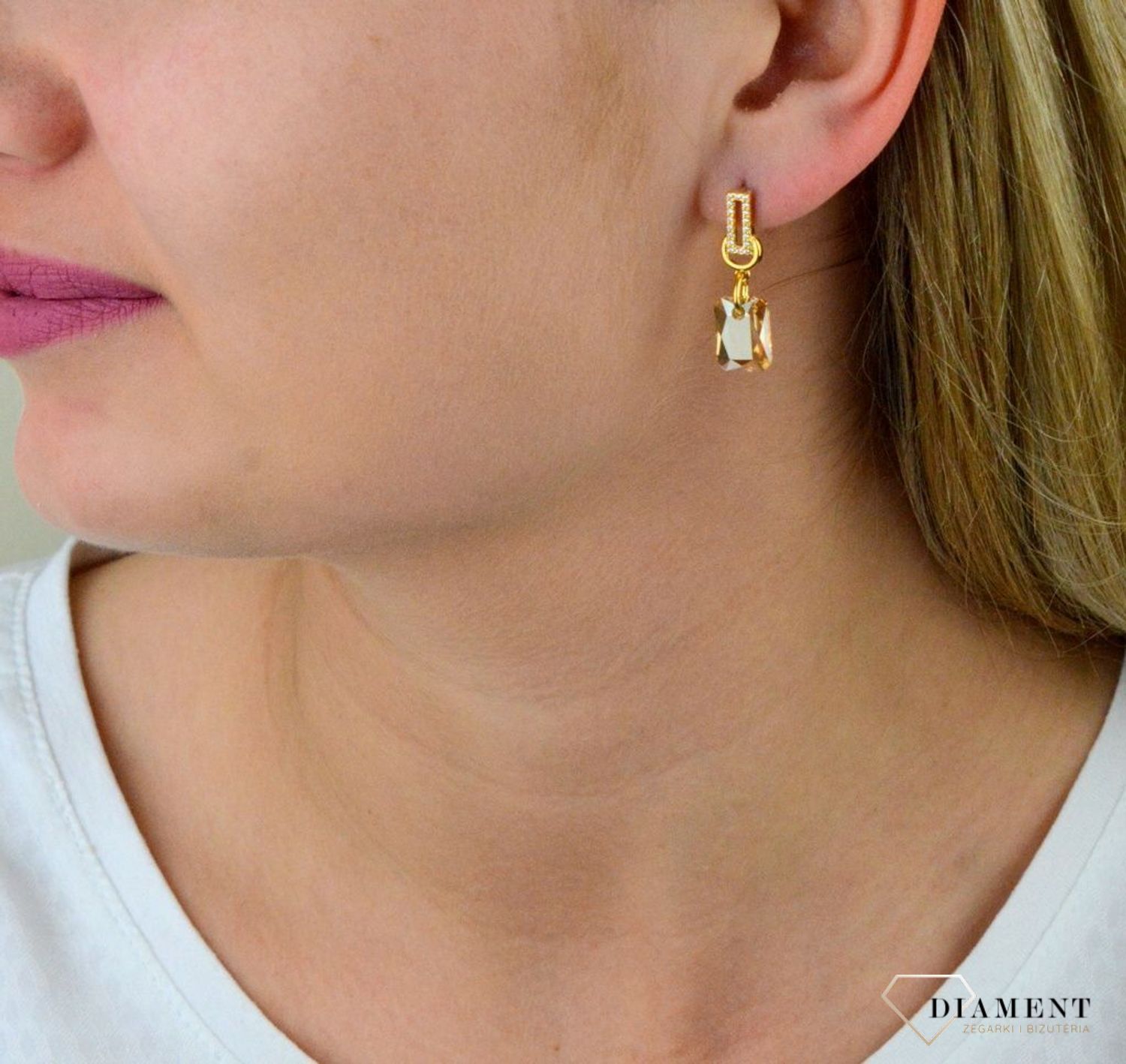 Kolczyki Pozłacane Spark Swarovski Golden Shadow KCG643511GS.jpg