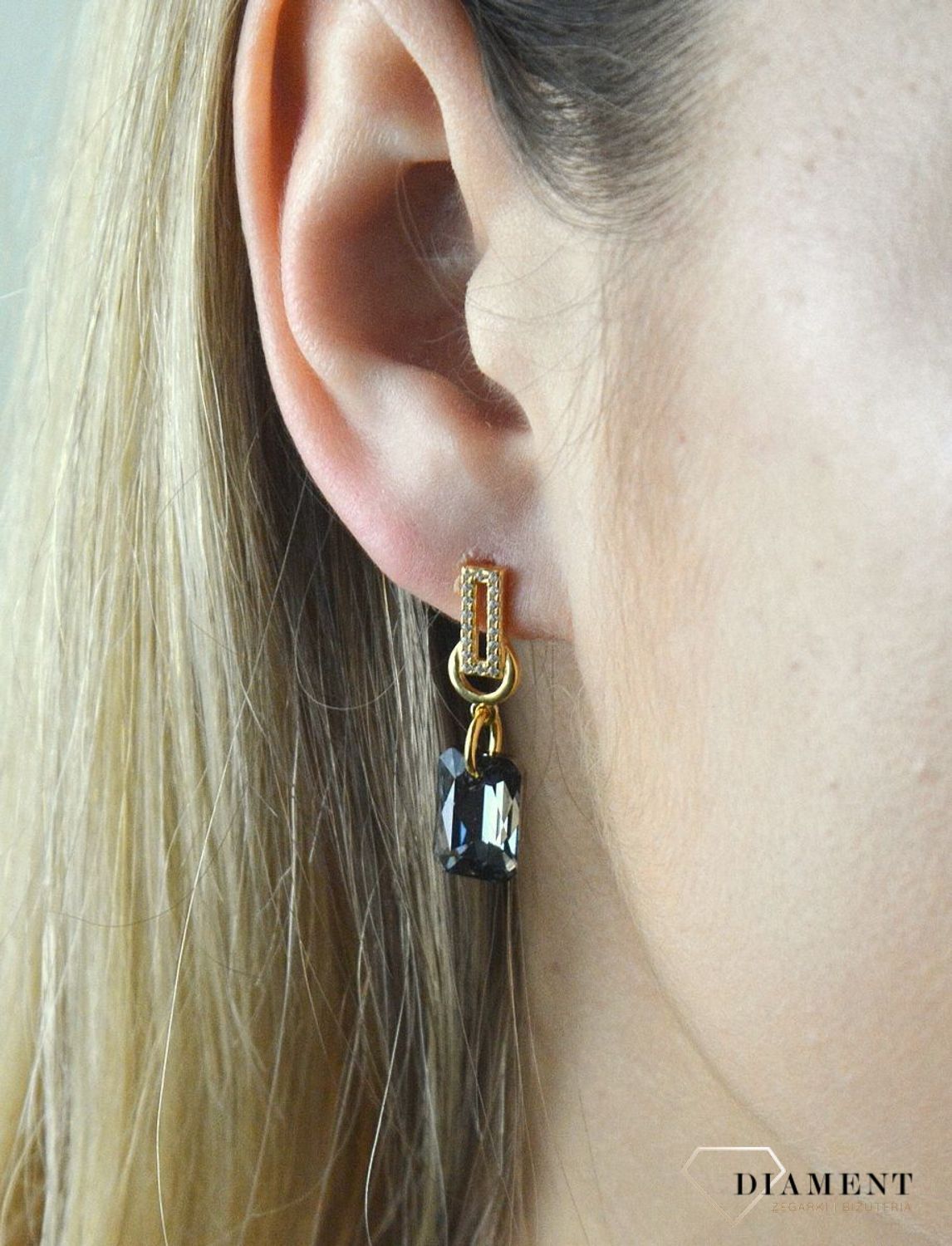 Kolczyki srebrne Pozłacane Swarovski Silver Night KCG643511SN. Kolczyki Swarovski. Kolczyki srebrne pozłacane. Kolczyki z cyrkoniami. kolczyki z kryształem Swarovskiego. Kolczyki wiszące. Kolczyki.jpg