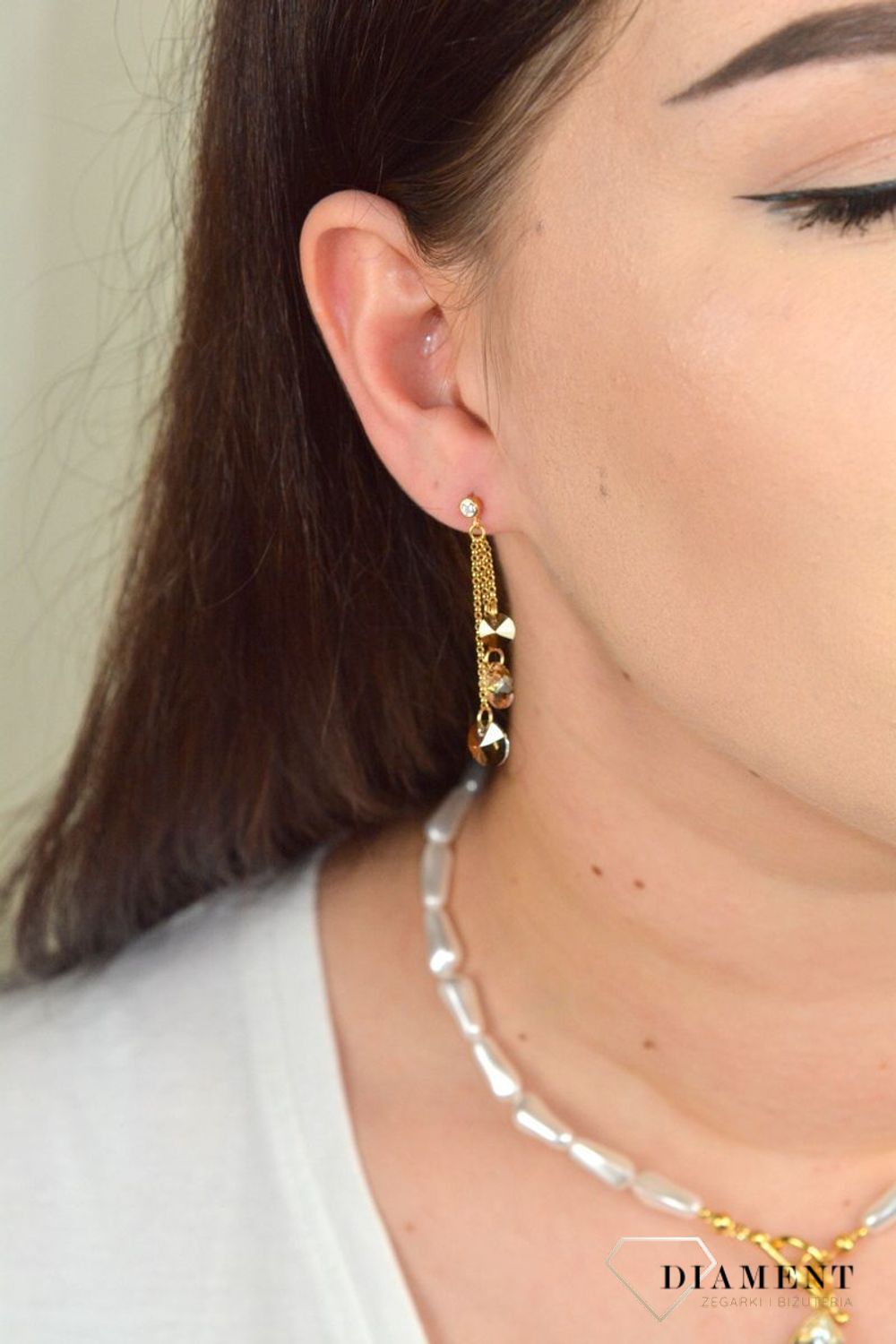 Srebrne kolczyki wiszące łańcuszki z kryształkami Spark Swarovski KCGROLO64283GSBRS.jpg