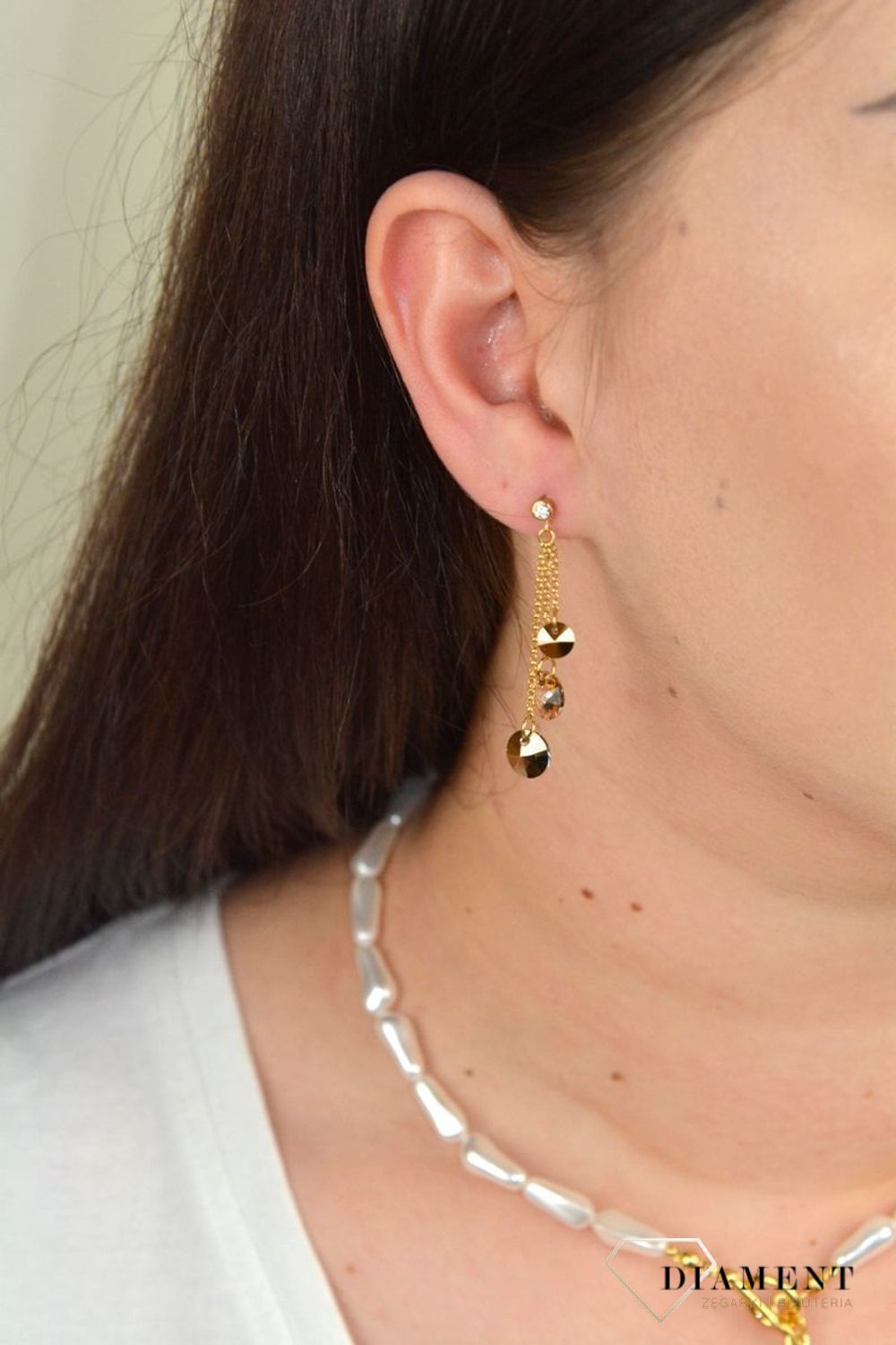 Srebrne kolczyki wiszące łańcuszki z kryształkami Spark Swarovski KCGROLO64283GSBRS.jpg