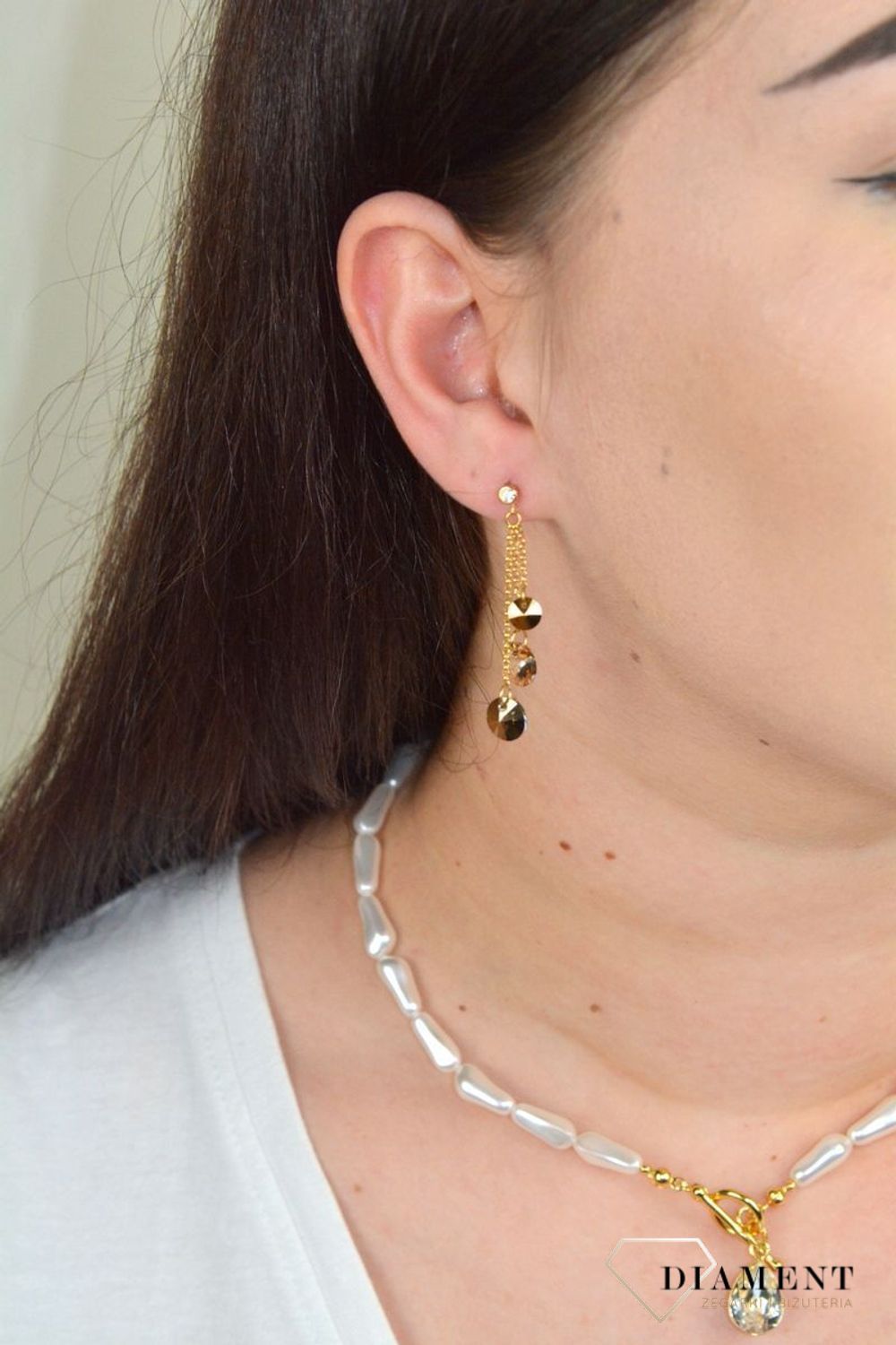 Srebrne kolczyki wiszące łańcuszki z kryształkami Spark Swarovski KCGROLO64283GSBRS.jpg