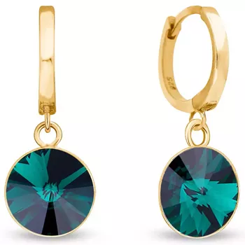 Kolczyki Spark z pozłacanego srebra 925, ozdobione kryształami w kolorze Emerald. Długość 2,7 cm, zapięcie na zatrzask. Stylowa elegancja na co dzień i wieczór.1.webp