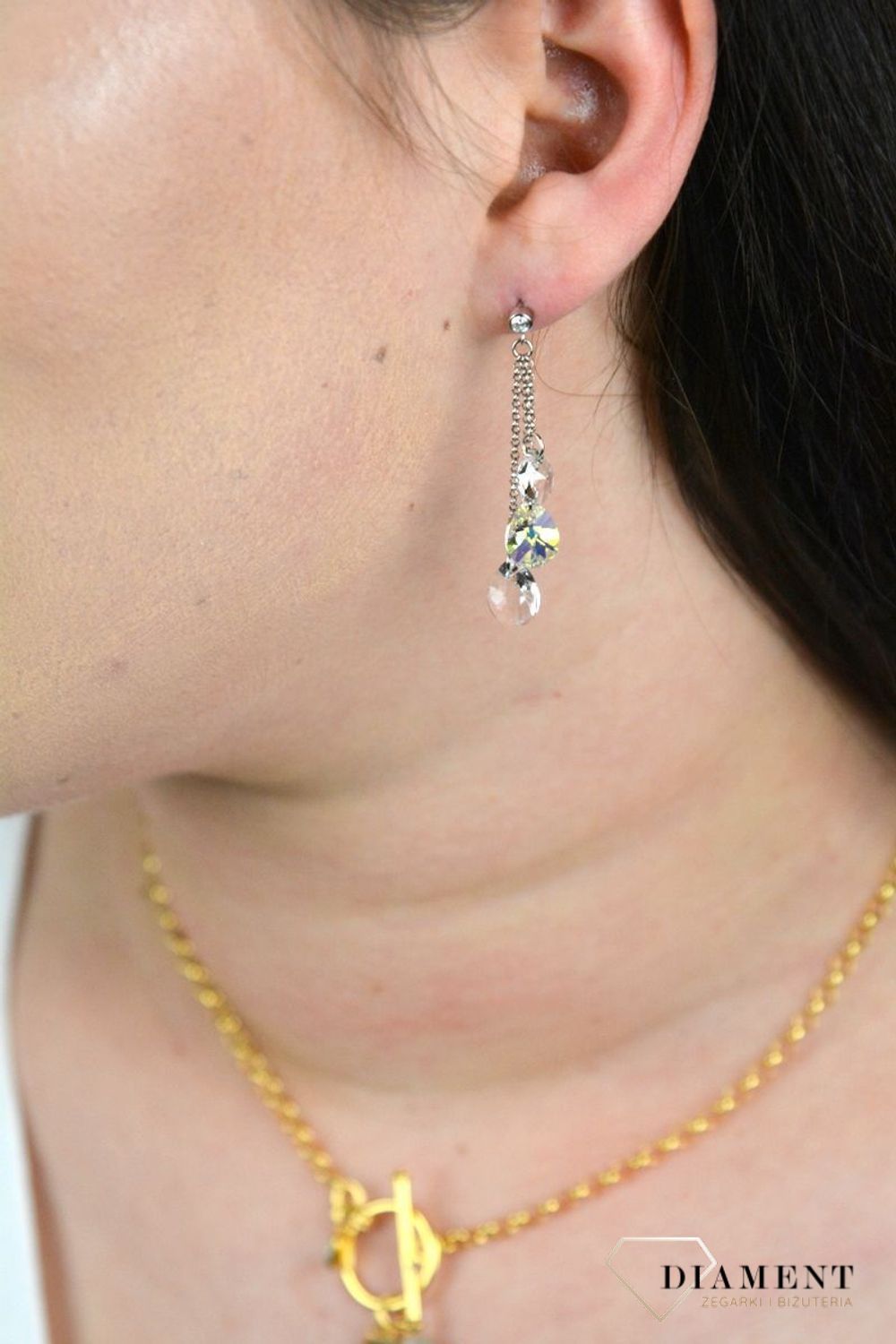 Srebrne kolczyki wiszące łańcuszki z kryształkanjlmi Spark Swarovski KCROLO61283CAB.jpg