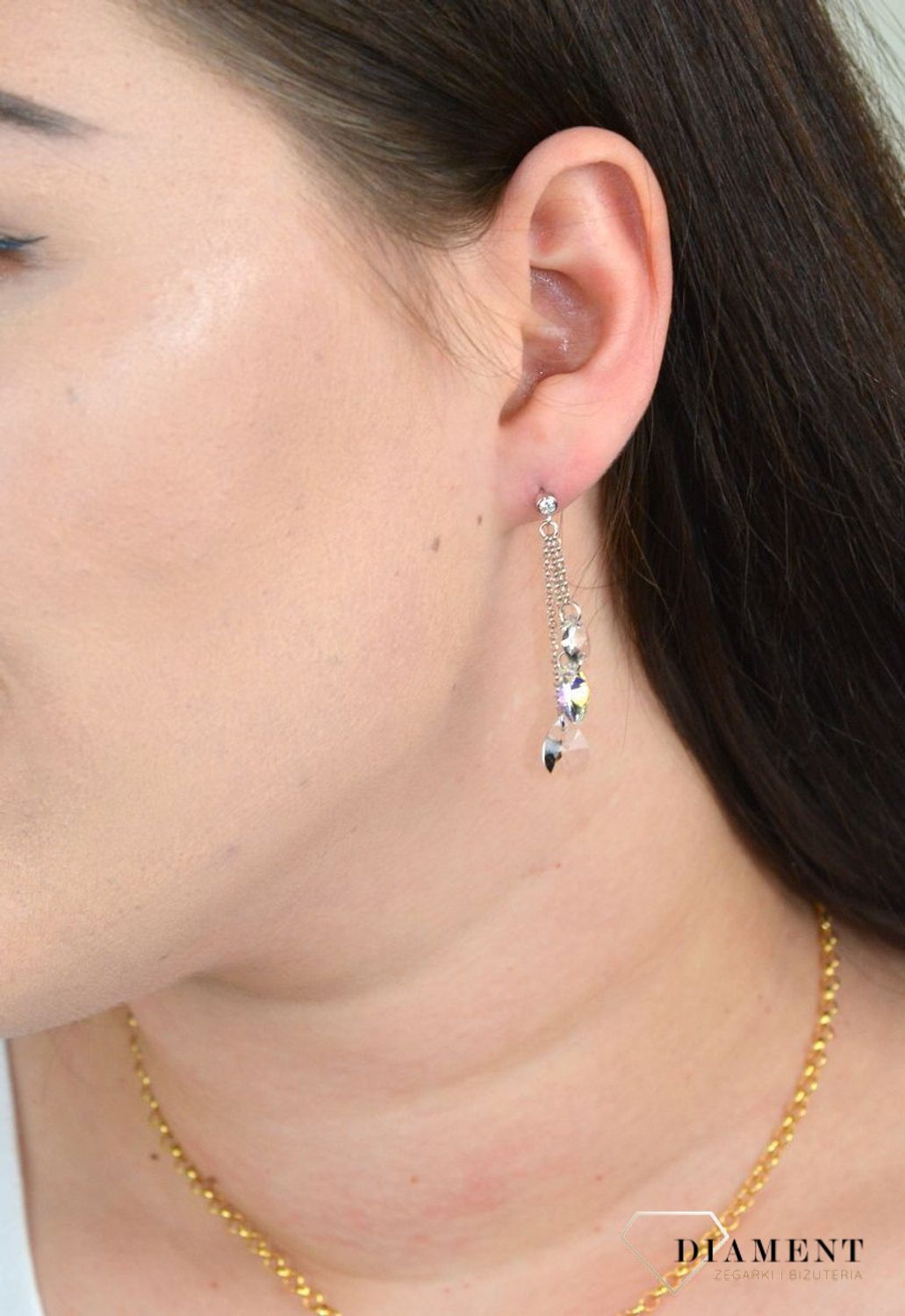 Srebrne kolczyki wiszące łańcuszki z kryształkanjlmi Spark Swarovski KCROLO61283CAB.jpg