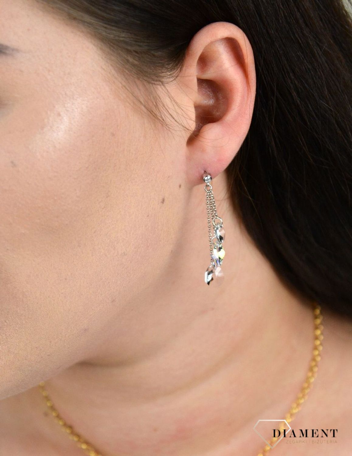 Srebrne kolczyki wiszące łańcuszki z kryształkanjlmi Spark Swarovski KCROLO61283CAB.jpg